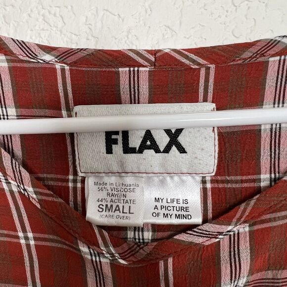 Flax Tunic Top Shirt Long Sleeve Boho Lagenlook Tunic Plaid Orange Small Aa11 - Picture 3 of 3